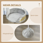 PawHut Cat Tree Small, Cat Scratching Post with Play Ball Lying Area, Jute Grey