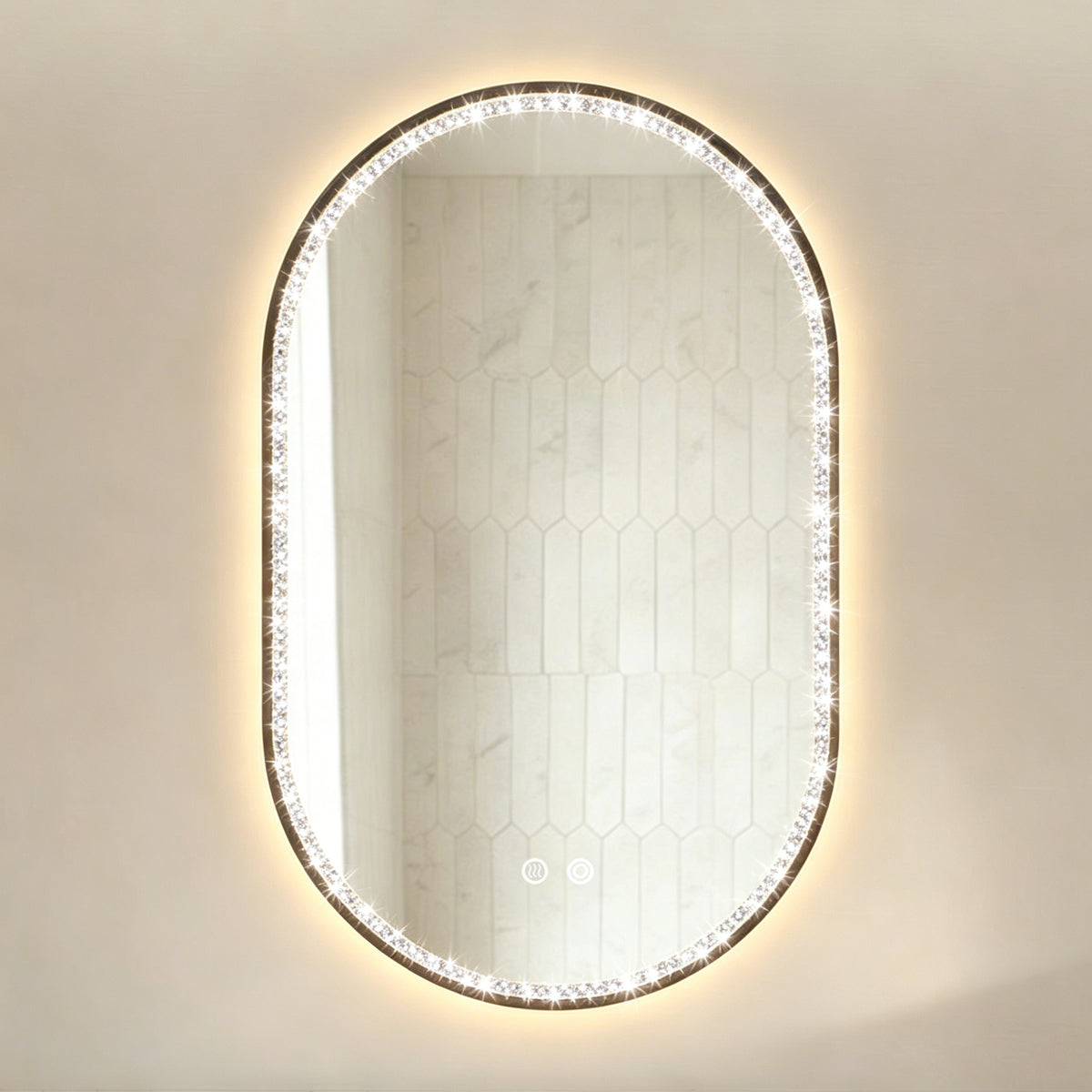 Oval Bathroom Mirror 50x80cm LED Anti-Fog Black Frame