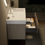 Wall-Mounted Bathroom Vanity Unit with Integrated Resin Basin, Drawer and Shelf, Light Oak Wood Grain