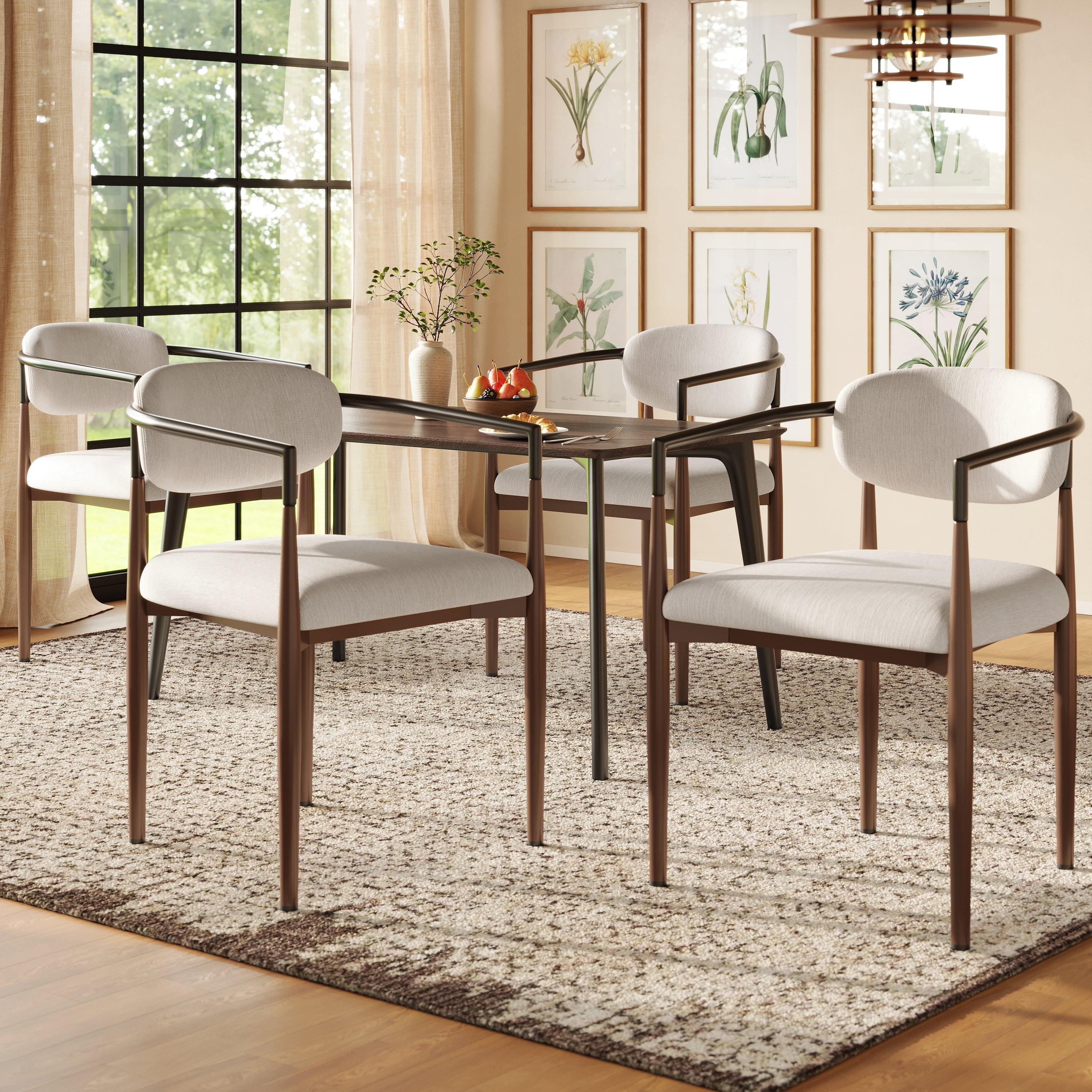 Dining Chair Set of 4 Modern Ergonomic Adjustable Legs - Linen Fabric