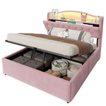 Upholstered Bed 140x200 cm with Storage & LED, Pink Velvet