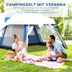 Camping Tent, 6-8 Persons Family Tent with Vestibule and 2 Windows, Blue