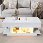 Lift Coffee Table, Height-Adjustable Storage LED, High-Gloss White