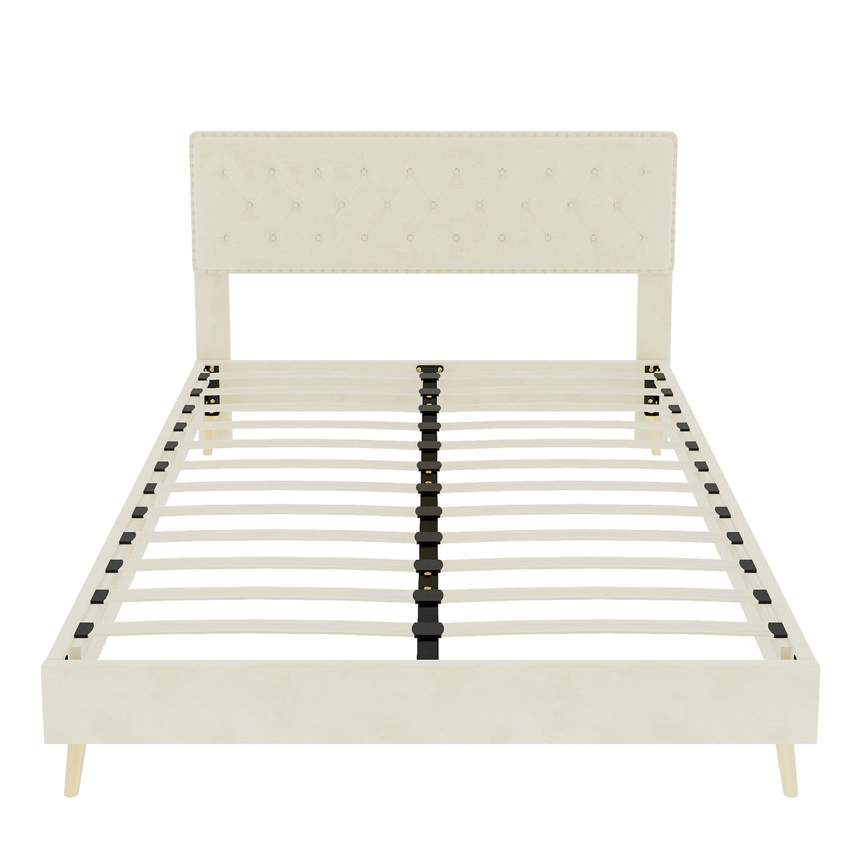 Modern Soft Bed with Soft Headboard & Mattress 160x200cm, Beige