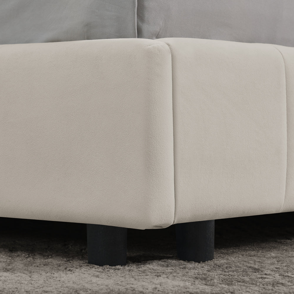 Double Bed 160x200cm Upholstered L-Shape Corner Frame - Velvet Beige