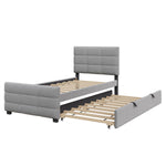 Upholstered Bed with Pull-out Bed, 90x190cm, Grey Velvet Fabric
