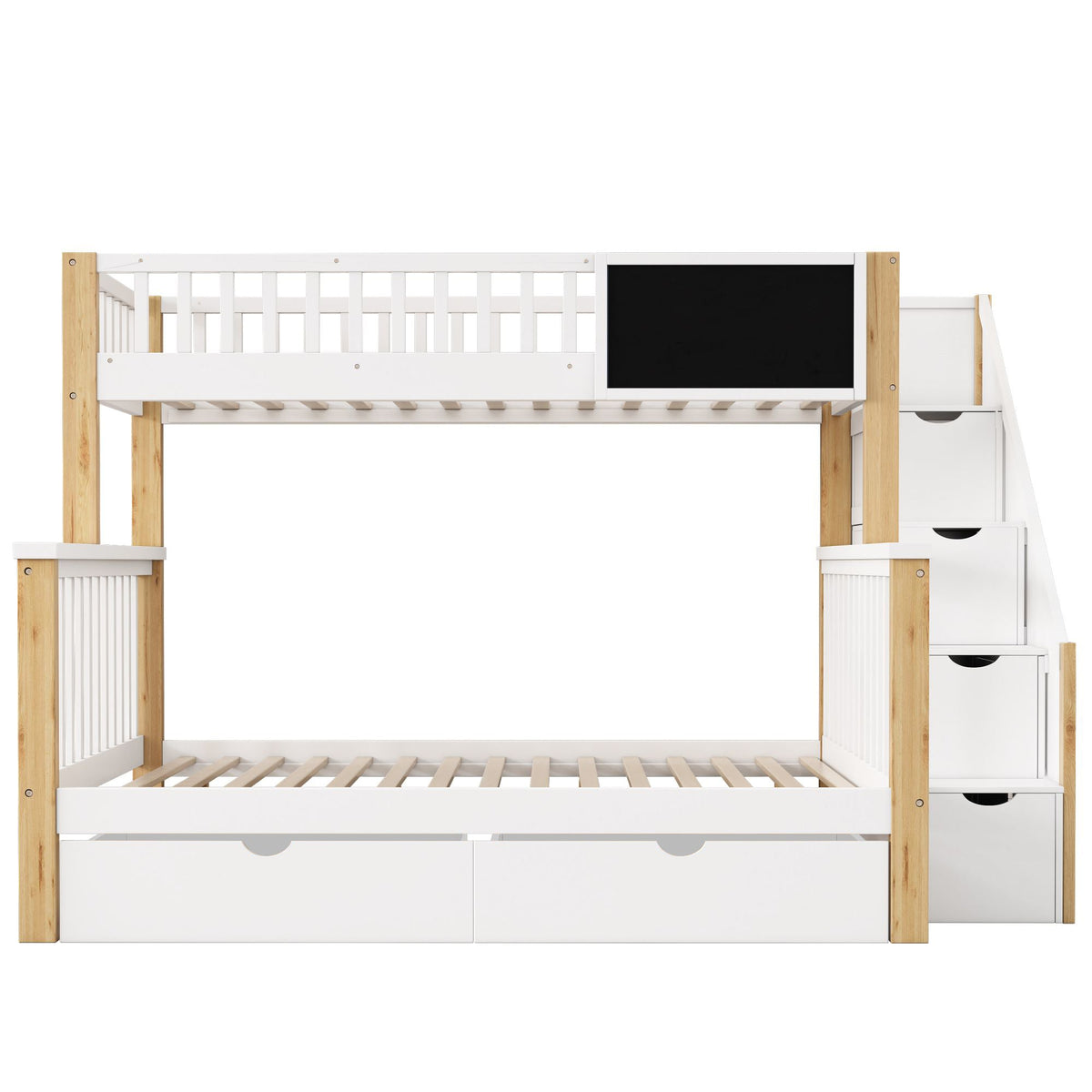 N634P250624N Bunk Bed with Chalkboard and Safety Rail, Pine