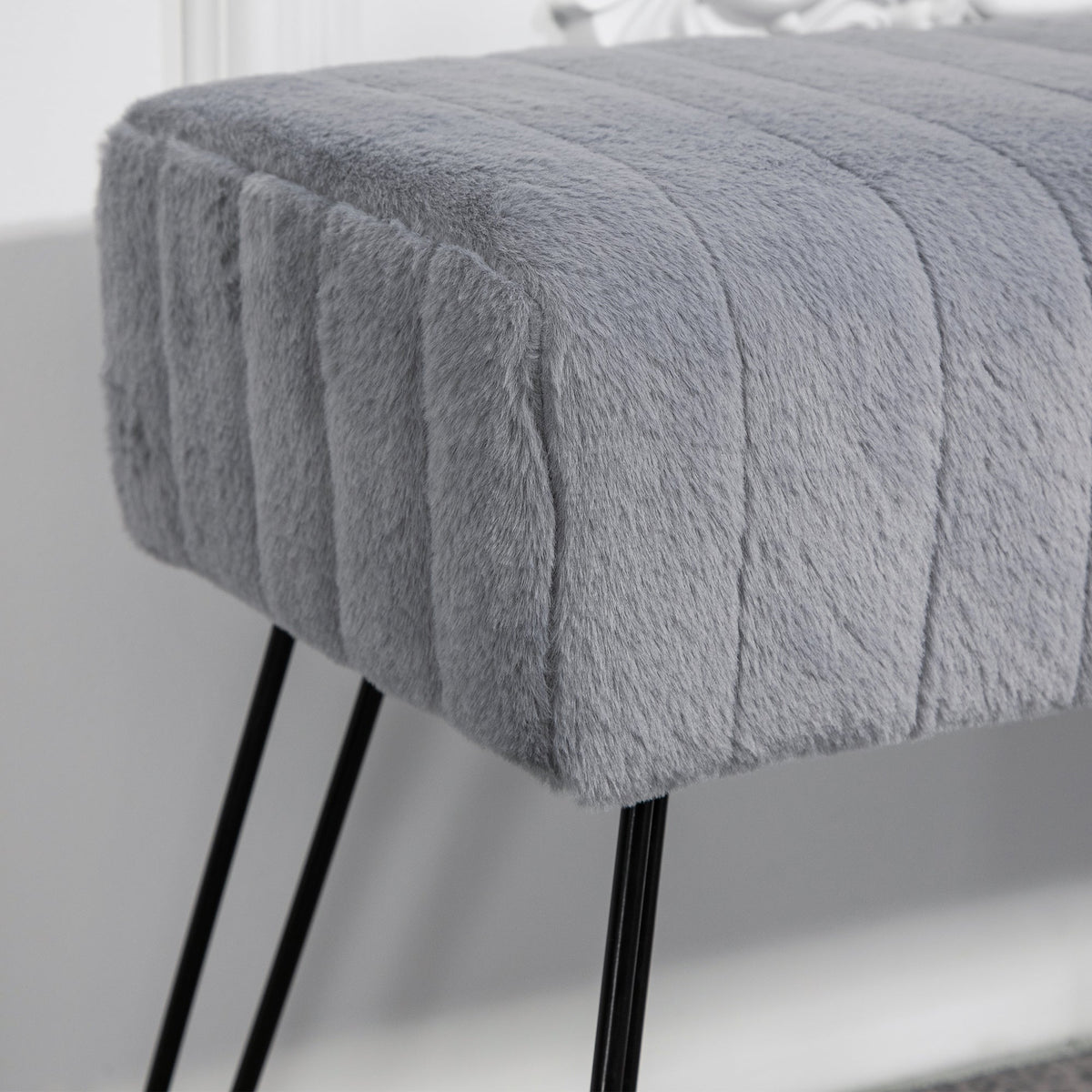 Upholstered Bench, Faux Fur, 82 x 30 x 47 cm, Gray