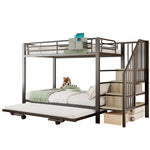 Bunk Bed with Pull-Out Bed & Storage Stairs, Black Iron Frame