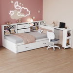 Wooden Sofa Bed 90x200cm Multifunctional Storage Pull-Out Desk, White