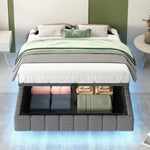 Upholstered Bed 140x200cm Floating Frame Storage LED Light Linen Grey