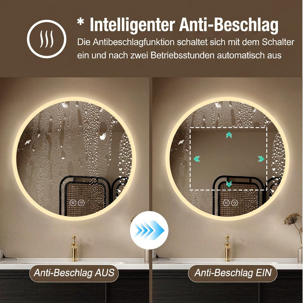 Round LED Bathroom Mirror 80 cm - Anti-Fog Dimmable HD Silver Glass