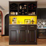 Kitchen Cabinet Tall Buffet 120cm 3 Doors 3 Drawers LED Black