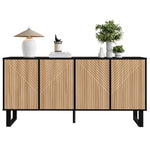 Sideboard, Minimalist with 3D Striped Front and Extra Large Storage, Black Wood Grain