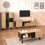Living Room Furniture Set, 3-Piece Coffee Table TV Cabinet Sideboard, Wood and Black