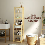 Bathroom Shelf, 7-Tier Storage Rack, Natural Bamboo