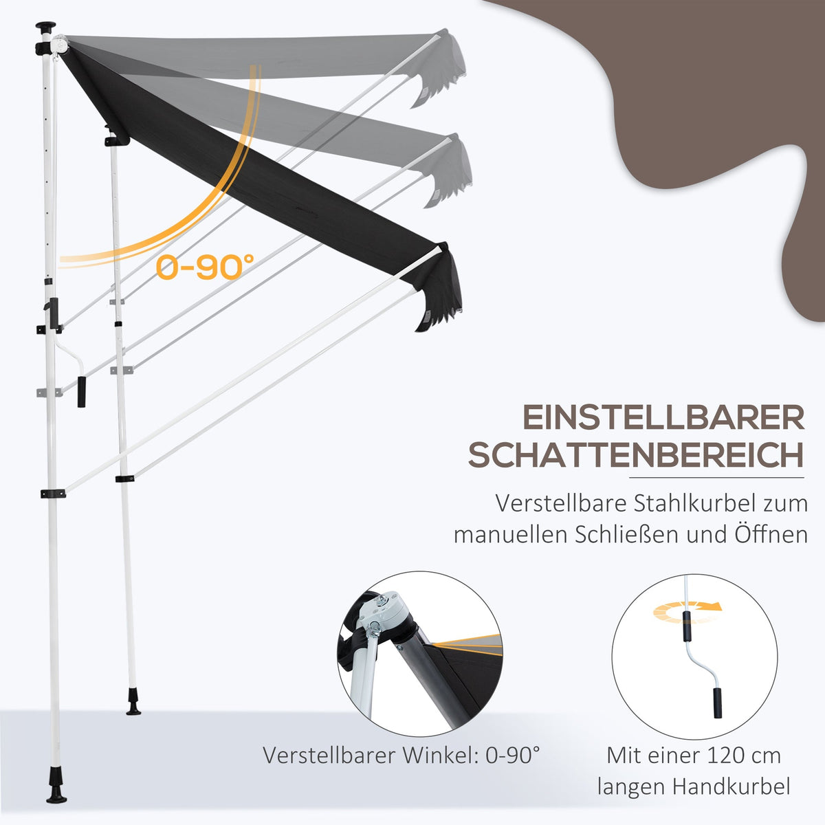 Awning, Articulated Arm Clamp Adjustable 200x150cm, Grey Aluminium