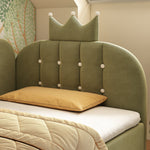 L-Shaped Upholstered Daybed with Hydraulic Storage and Crown-Lattice Design, 90x190cm, Green Velvet