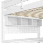 Gaming Loft Bed with Desk, LED Lighting and Charging Station, White Wood