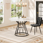 Round Dining Table with Metal Legs and Storage Shelf, Marble Pattern Gold and Black