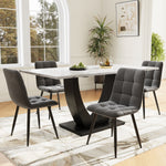 Dining Table 140x75.5cm Rectangular Marble Pattern Metal Frame Adjustable Legs - White/Black