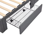 Upholstered Bed 90x190 cm with LED, USB & 4 Drawers, Grey PU