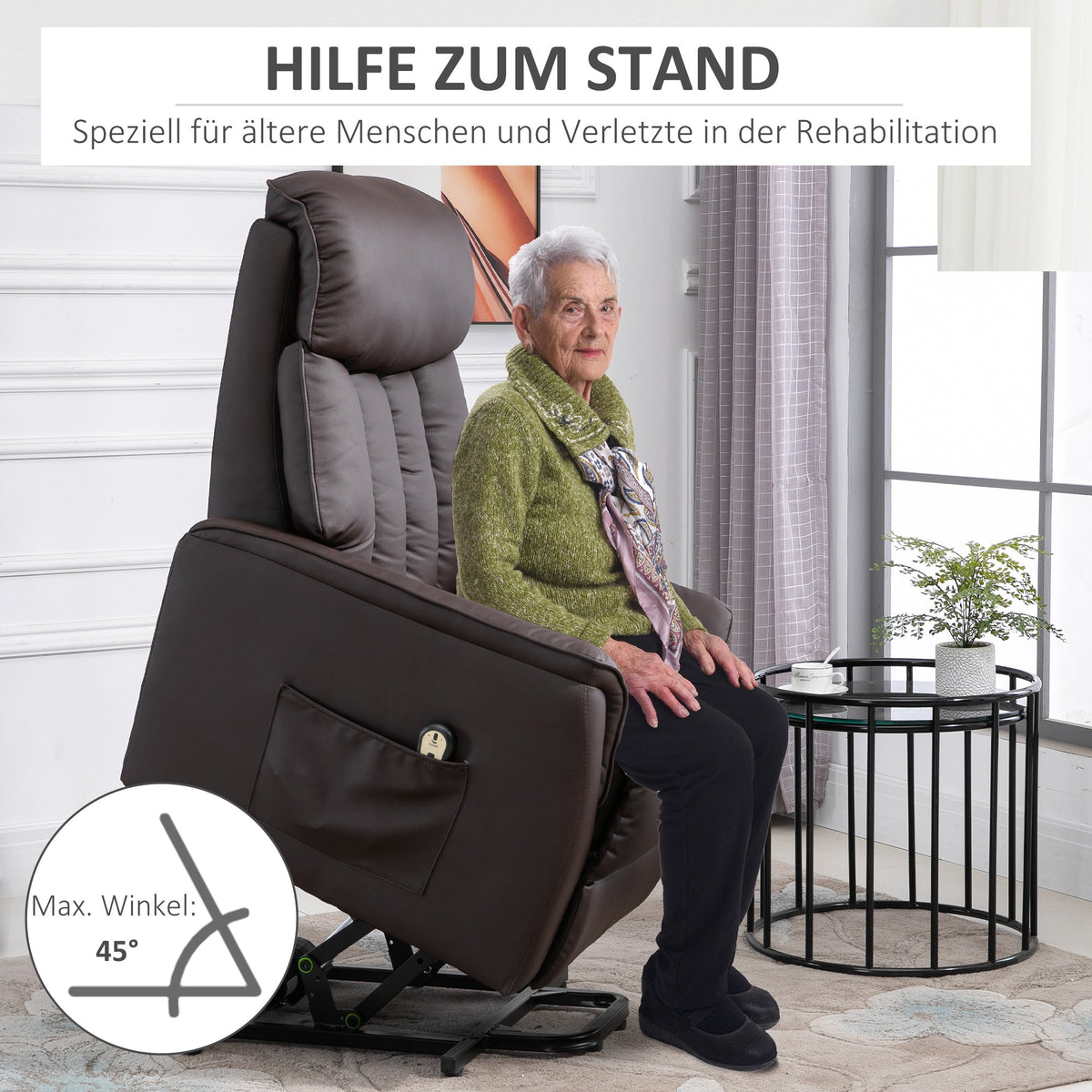 Electric Lift Chair, Recliner TV Chair with Lift Assistance & Reclining Function, Faux Leather Brown