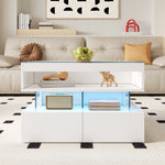 Coffee Table, Height-Adjustable with 16-Color Lighting, Glass & Acrylic