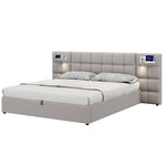 Upholstered Bed 180x200cm Hydraulic Storage USB Wireless Charging Lamp - Linen Grey