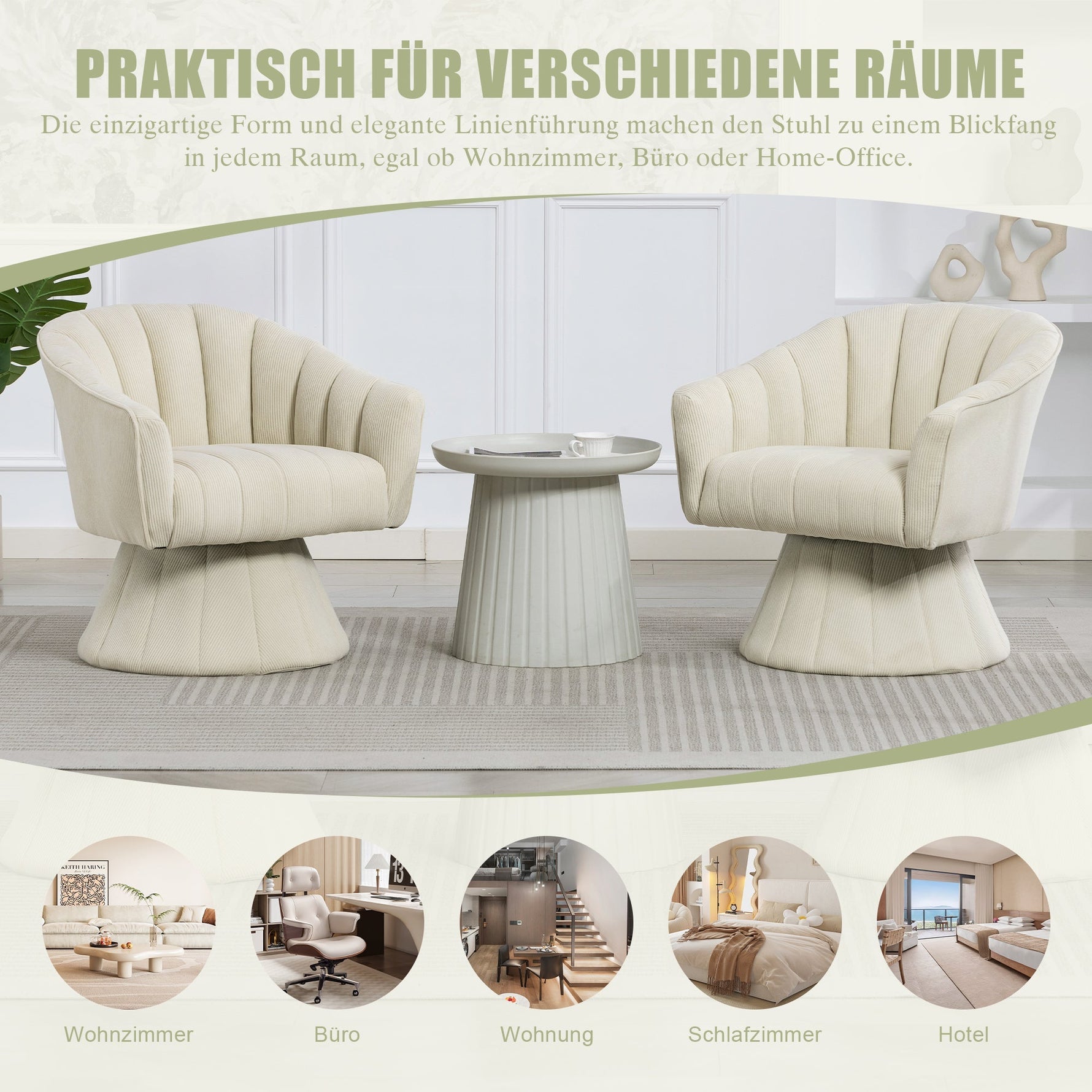 Swivel Chair 360° Ergonomic Cushions Modern Design Beige