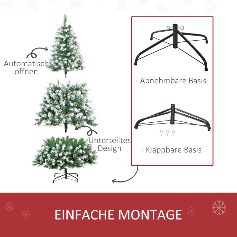 Artificial Christmas Tree, 800 Branches, 61 Cones, Snowy Tips, Fireproof, 180 cm