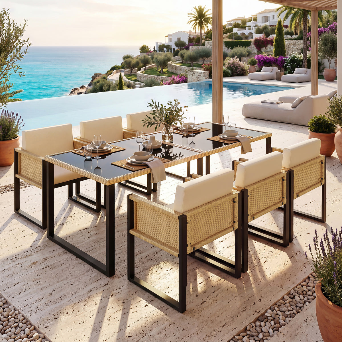 6-Person Garden Dining Set with Armchairs, Polyrattan