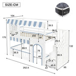 Bunk Bed with Staircase Storage and Decorative Windows, 90x200cm, White and Blue Pine + MDF + Plywood