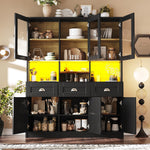 Tall Kitchen Cabinet 140x40x175cm Display Buffet Adjustable Shelves LED - White/Black