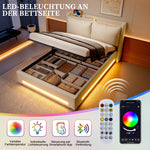 Modern Upholstered Bed with Storage, LED Light, USB-C Ports - 140x200cm