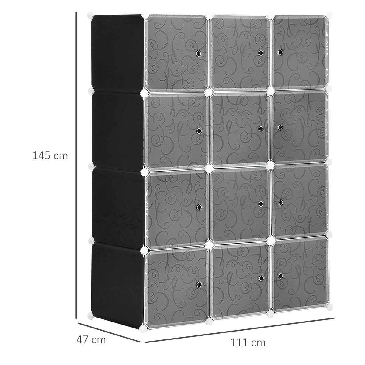 DIY Wardrobe Shelving System, Cube with Clothes Rail, Black + White PP
