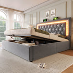 Upholstered Bed 160x200cm with LED & Storage, Grey Velvet