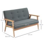 Double Sofa Loveseat, 2-Seater, Compact Design, Linen & Rubberwood, Grey
