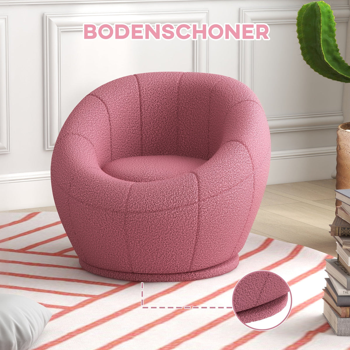 Swivel Lounge Chair, Plush, Single, 120 kg capacity, Pink