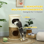Cat Scratching Barrel, 80cm High, Three-Tier, Plush Rim, Cream White + Brown