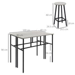 Dining Set, 6-Piece with 2 Bar Tables and 4 Stools, Industrial Design, Gray and Black Chipboard and Steel