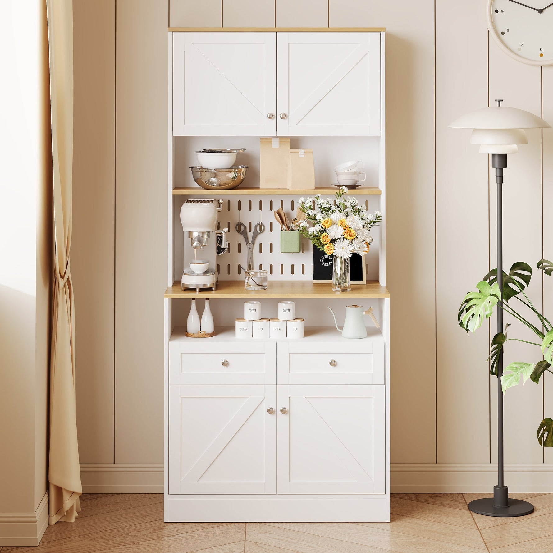 Dining Room Sideboard Buffet with 2 Drawers 4 Doors - White