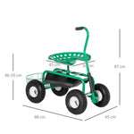 Garden/Workshop Trolley Seat Swivel Adjustable Height Storage Basket 150kg Capacity, Green