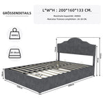 Modern Minimalist Soft Bed, High Box with Pneumatic Rod, 160*200CM, Gray