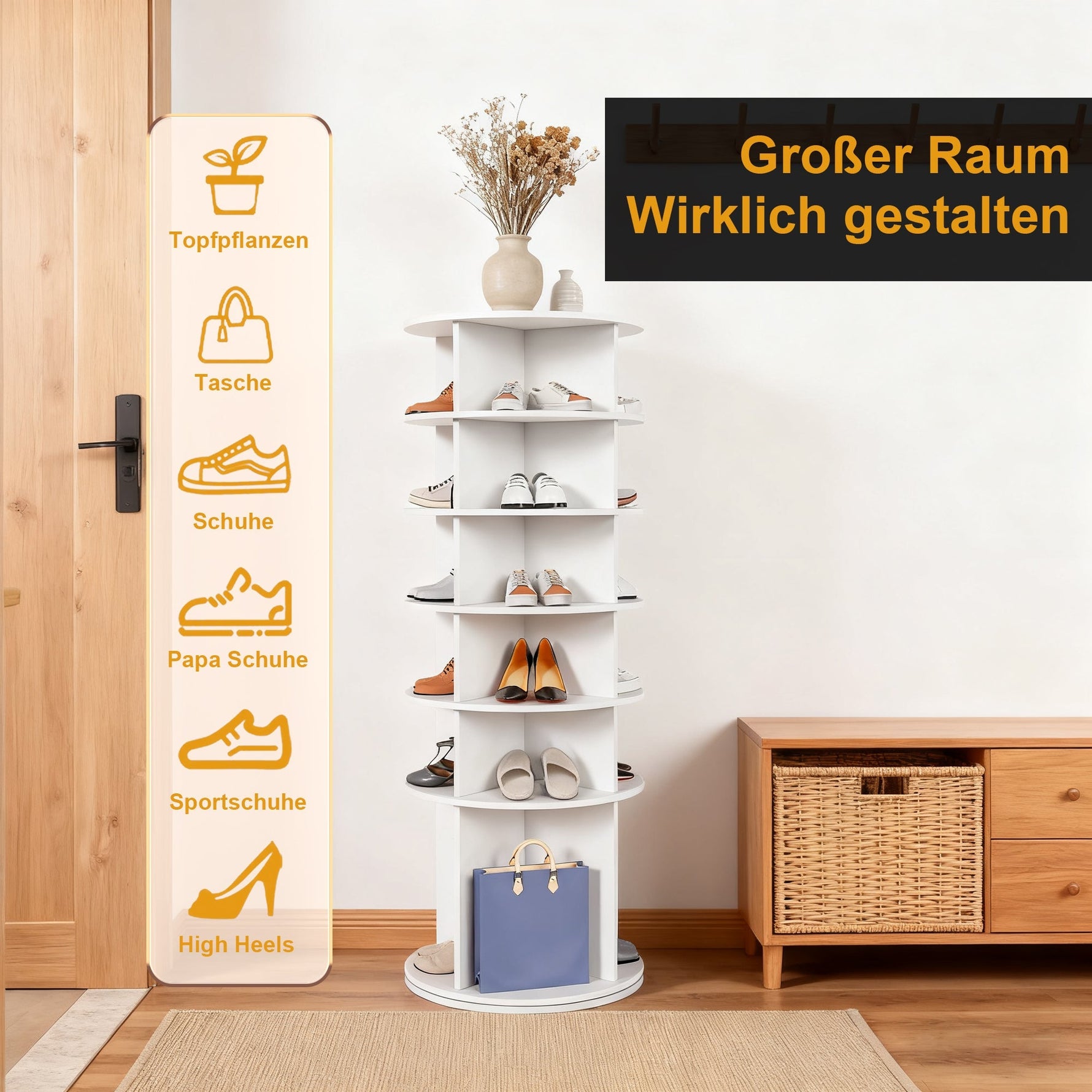 Rotating Shoe Rack 6-Tier 360° 24 Pair Capacity Boot Shelf - White