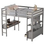 Loft Bed 140x200cm Storage Drawers Under-Bed Desk - Grey