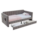 Upholstered Sofa Bed 90x190 with Side Storage and Drawers, Grey Velvet