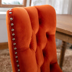 Nikki Collection Dining Chair Tufted Velvet Upholstered Solid Wood Legs 2-Pcs Set Orange