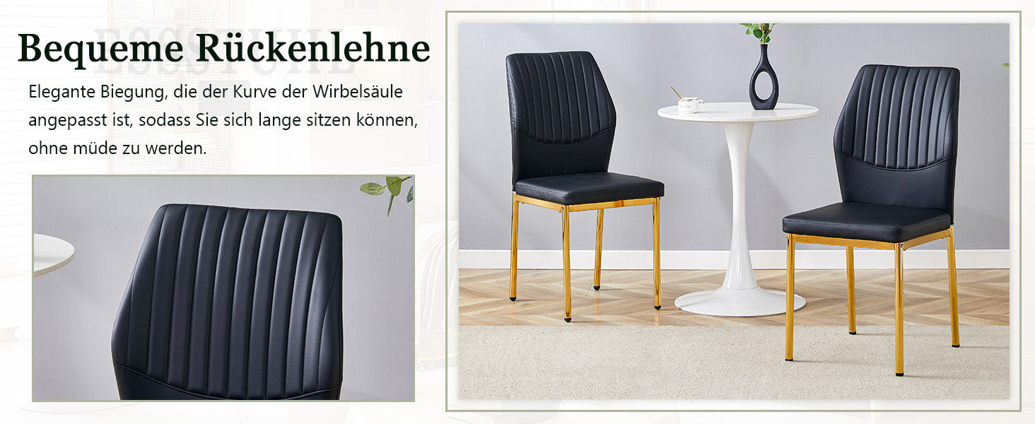 Chic Dining Chairs, Set of 4 with Vertical Embossing and Metal Legs, Black and Gold