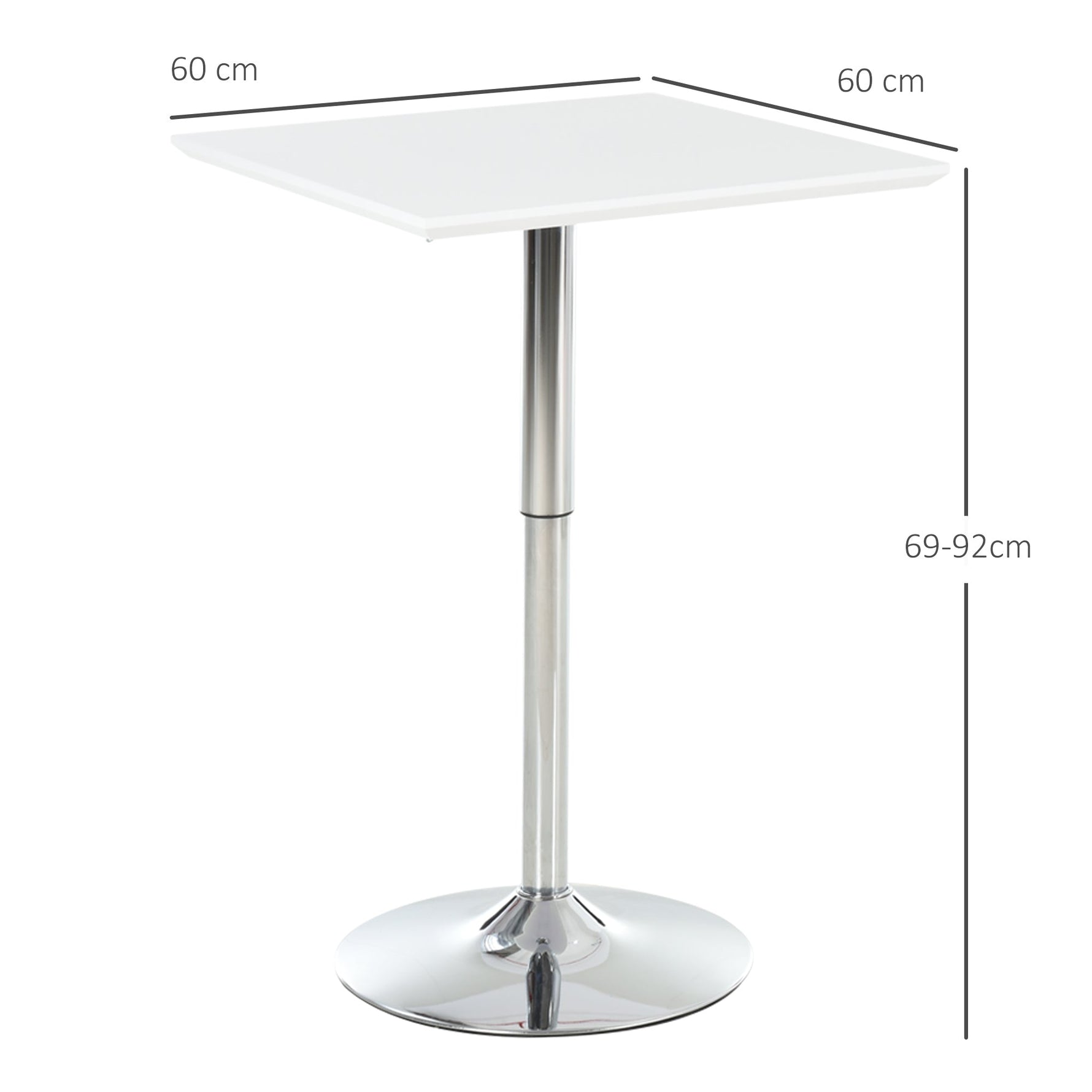 Bistro Table, Height Adjustable Square, Steel White
